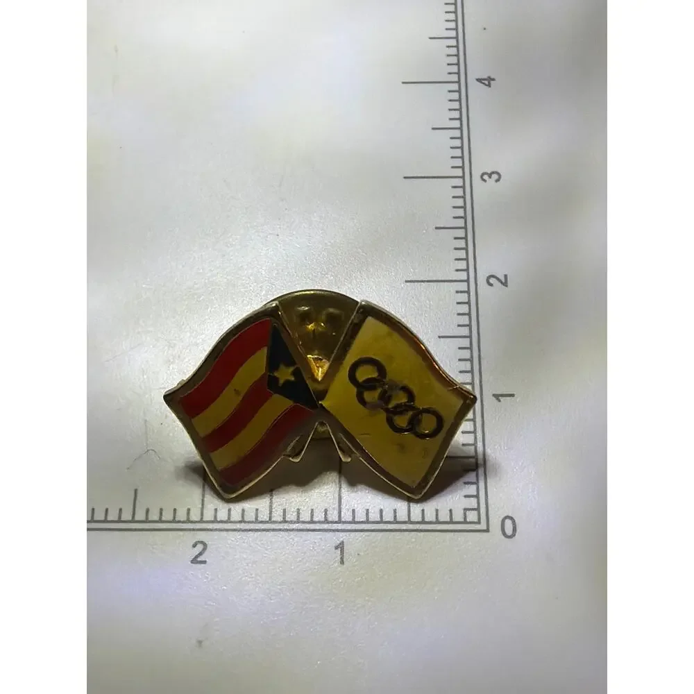 Vintage Puerto Rico Olympic Rings Crossed Flags Enamel Lapel Pin Olympics